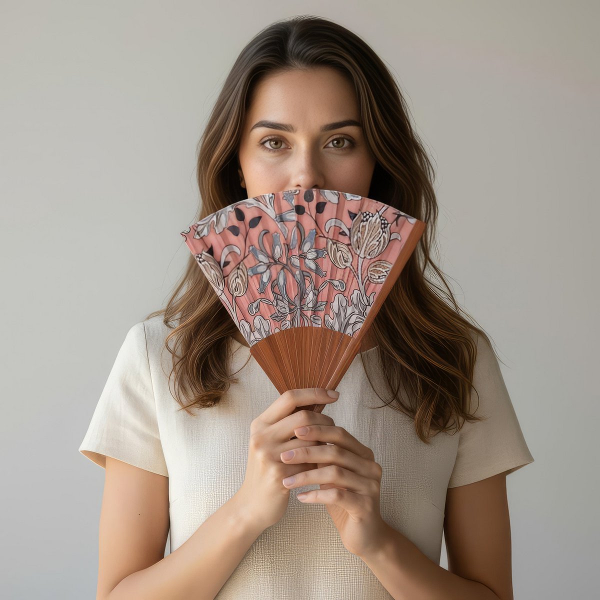 Folding Silk Fan with Floral Print Elinor