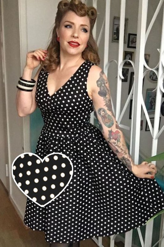 Stock UE May V-Neck 50-tych sukienki w stylu Black Polka Dot