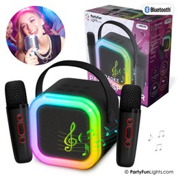 Mini duo karaoke set party shower - con due microfoni neri - scopri l'illuminazione - wireless - per adulti e bambini