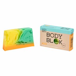 Mango-scented bar soap with vibrant yellow, green, and orange colors.