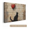 Canvas schilderij - Wanddecoratie Kat - Graffiti - Ballon - Street art - Abstract - Muurdecoratie woonkamer - Kamer decoratie modern - Abstracte schilderijen