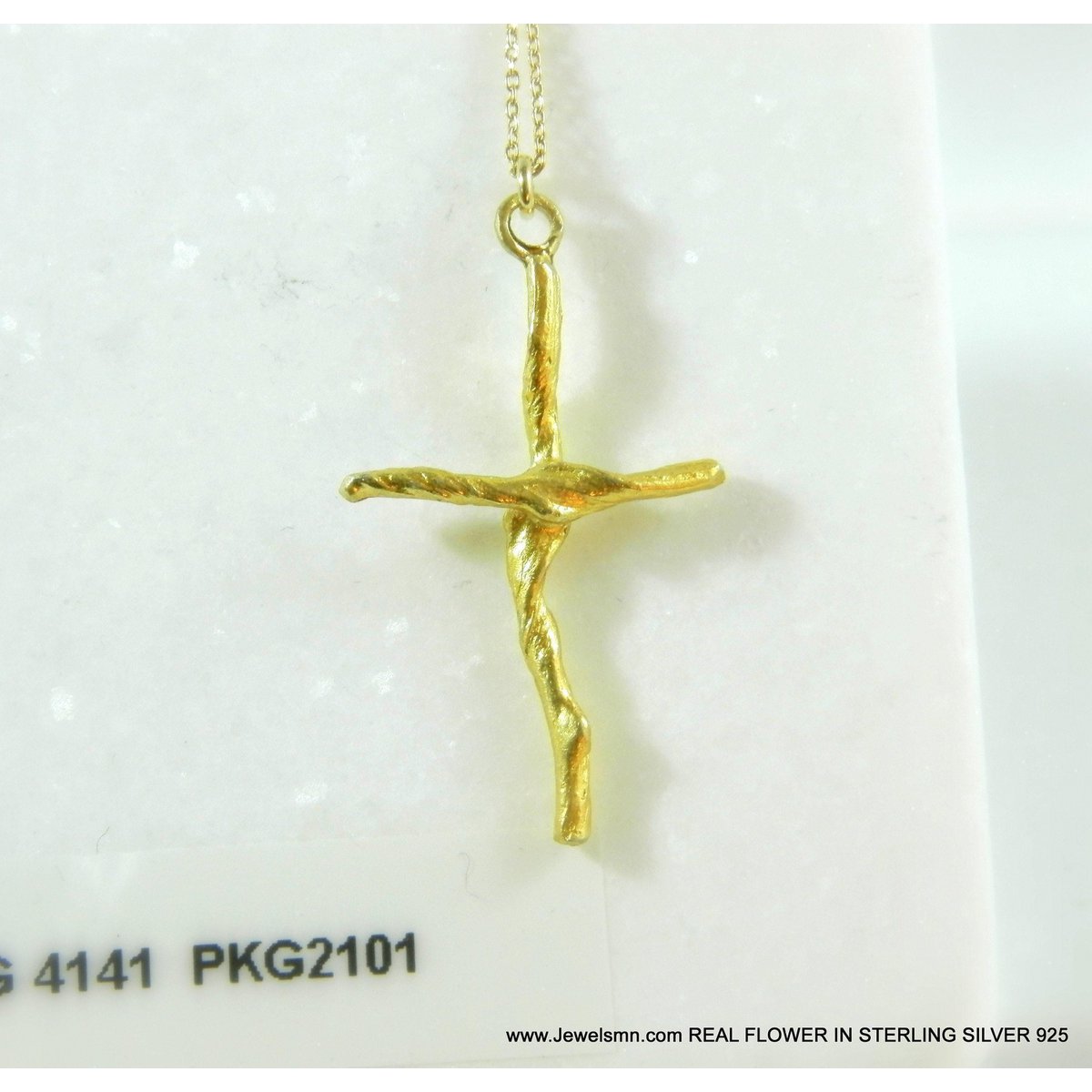 Gold Cross Necklace, Handmade Nature Jewelry, Organic Branch Pendant, Gift for Faith & Protection, Sterling Silver 925 Twig