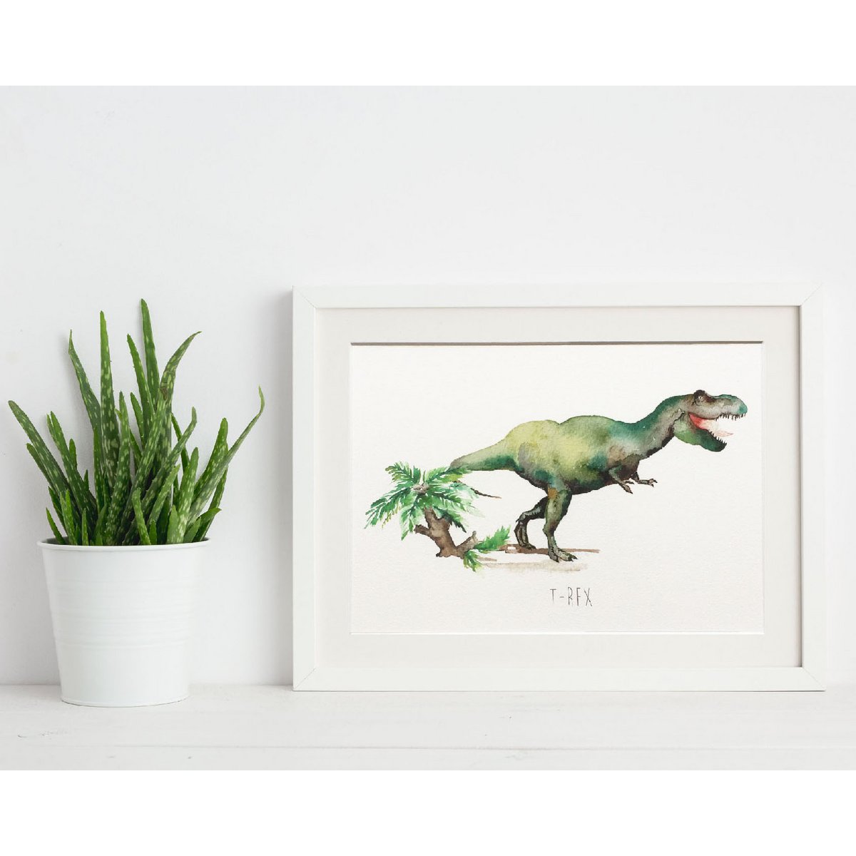T-Rex aquarel dinosaurus kindermuur print