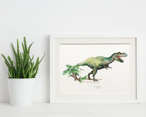T-Rex Aquarell Dinosaurier Kinder Wanddruck