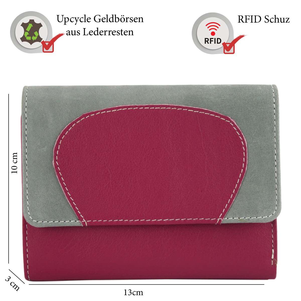 Sunsa damesportemonnee. Leren portemonnee. Portemonnee met RFID-bescherming. Portemonnee gemaakt van overgebleven leer. middelgrote portemonnee voor dames met veel creditcardvakjes - portemonnee voor dames, cadeau-idee