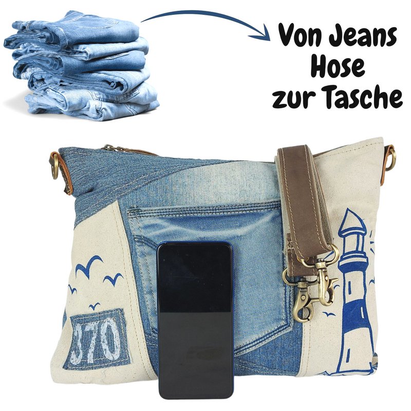 Borsa a tracolla sostenibile da donna Sunsa. Borsa a tracolla realizzata con jeans riciclati e tela (tela). Borsa a mano in stile retrò vintage. Borsa a tracolla per donna.