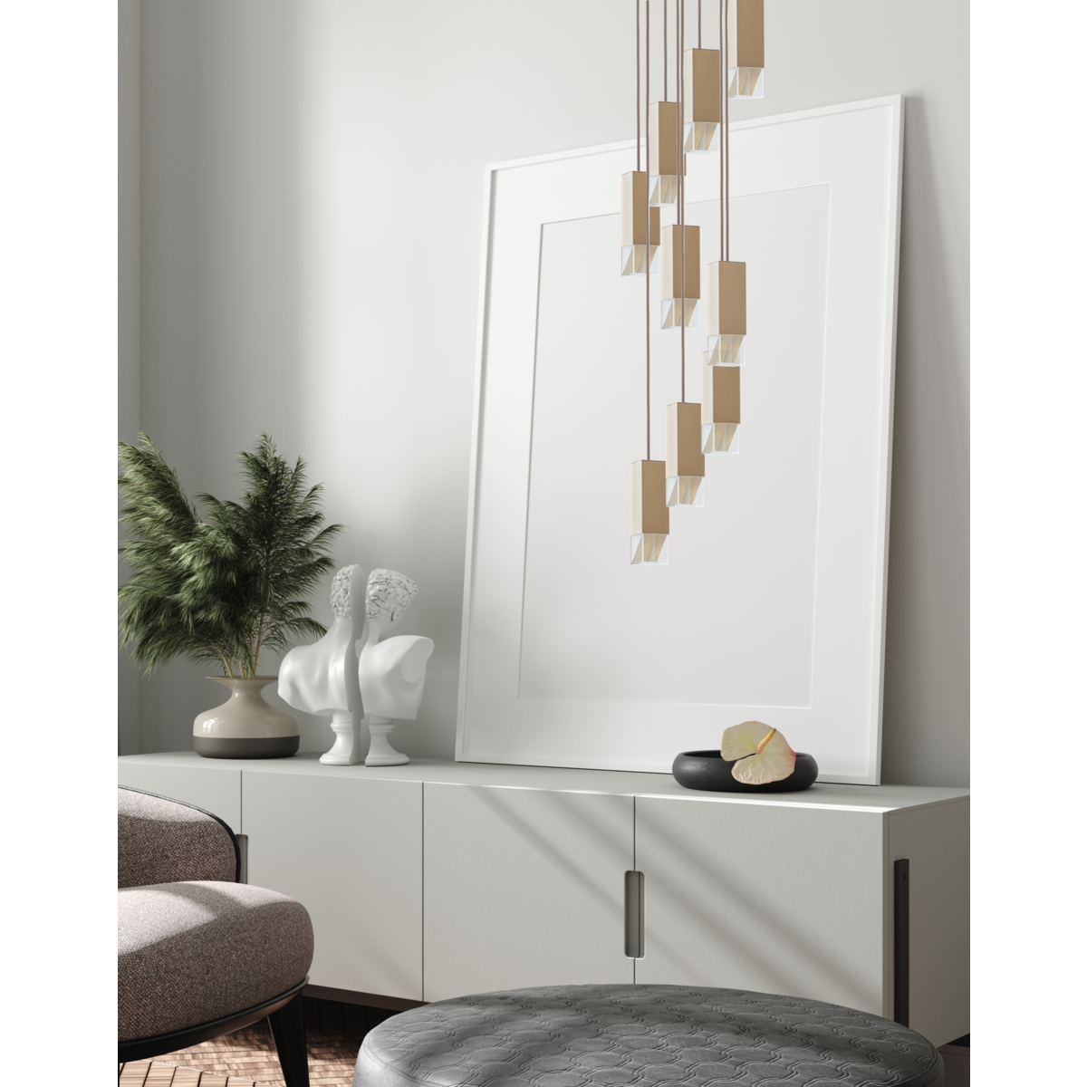 Lampe/en 9-lys lysekrone af messing