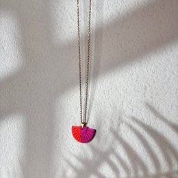 Riflessi di Costiera - Handcrafted Fan Necklace Gold Orange Fuchsia