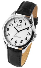 Q&Q men's watch, imitation leather strap, Ø 39 mm, black/silver
