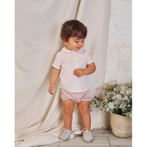 Baby Boy Set mit kariertem Hemd und hellrosa Shorts M04-21501074
