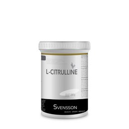 L-Citrulline Malate supplement in white container. Citrulline is an amino acid that may help improve athletic performance and cardiovascular health.