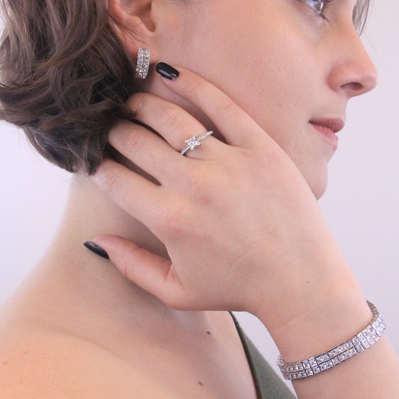 Bague Simple Square - Argenté et Cristal