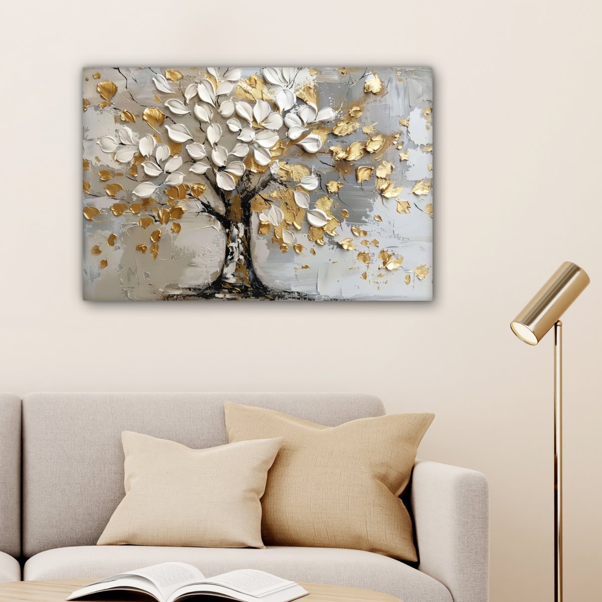 Peinture sur toile - Décoration murale - Boom - Beige - Gray - Gold - Résumé