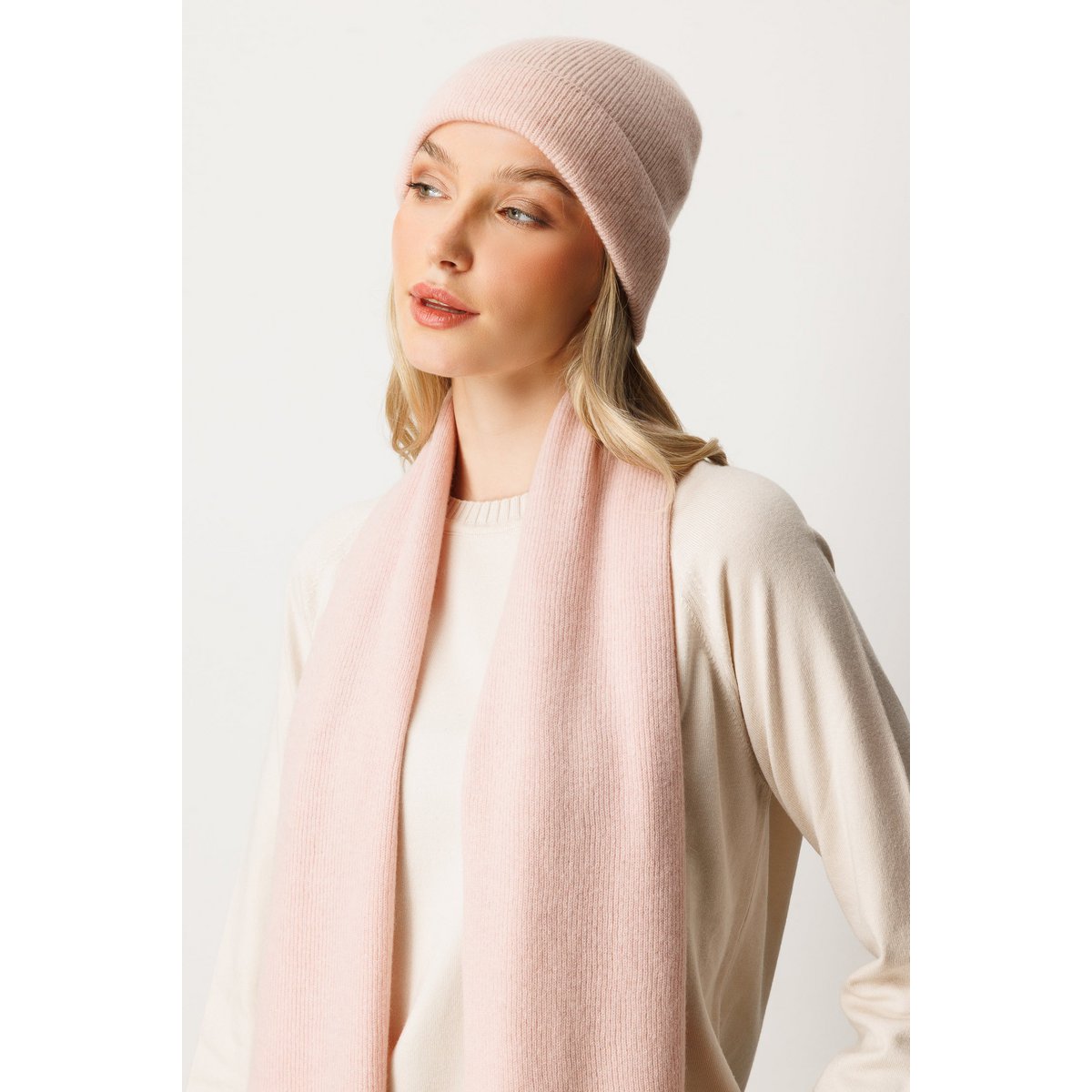 Diana Beanie & Scarf Cashmere Set Pink