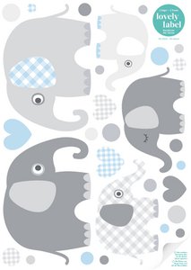 Muurstickers Olifanten Blauw/Grijs