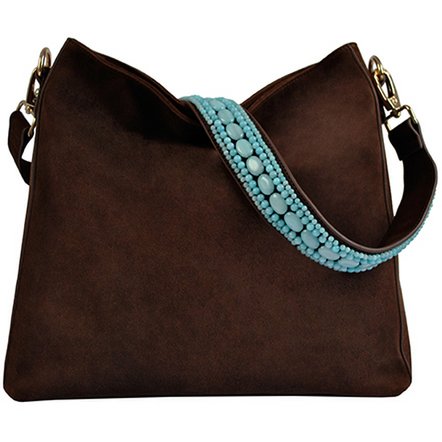 BOHO IBIZA BAG - Aquamarine shoulder strap (70cm) + Suede bag (Cocoa)