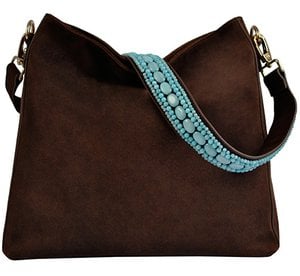 BOHO IBIZA BAG - Aquamariner Schultergurt (70cm) + Wildledertasche (Kakao)