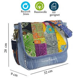 Bolso de hombro sostenible de mujer Sunsa. Bolso de hombro hecho de tela de jeans y sari reciclados (lienzo). Bolso estilo retro vintage. Bolso bandolera para mujer.