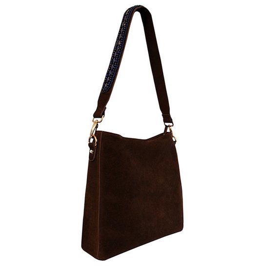 BOHO IBIZA BAG - Sapphire blue shoulder strap (70cm) + Suede bag (Cocoa)