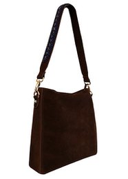 BOHO IBIZA BAG - Tracolla blu zaffiro (70cm) + Borsa in pelle scamosciata (Cacao)