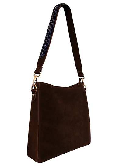 BOHO IBIZA BAG - Tracolla blu zaffiro (70cm) + Borsa in pelle scamosciata (Cacao)