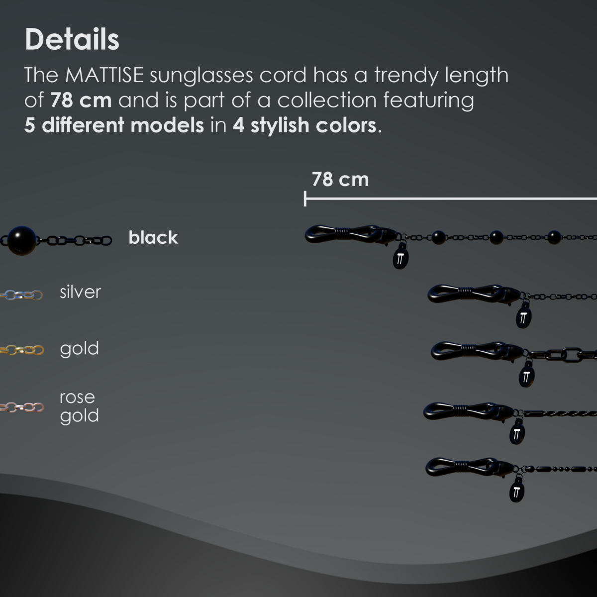 Glasses Cord Balls Black — 100% Stainless Steel & Unisex Eyewear Cords for Women and Men — Glasses Chain with Extra Loops — Brillenkoord Brillenband Brillenkette Cordon de Lunettes Cordón Para Gafas