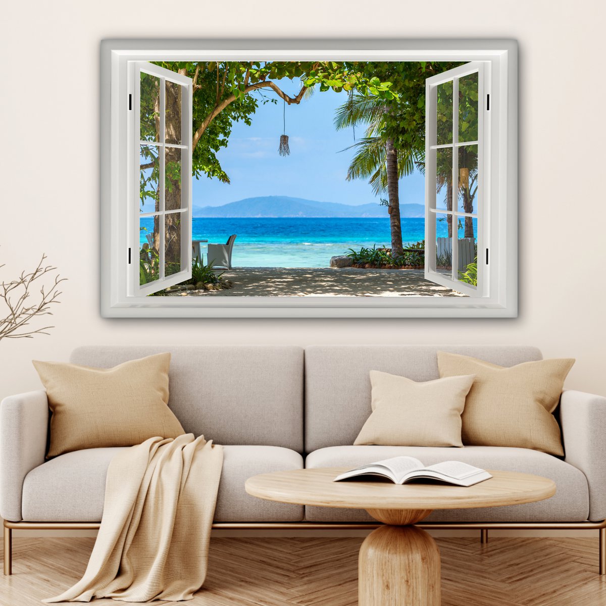 Pintura de lienzo - Decoración de pared - Vista - Boom - Sea - Palmada - Colinas - Playa - Azul