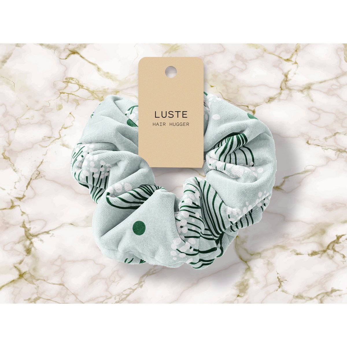 Soft Touch Velvet Scrunchie - Dill pattern