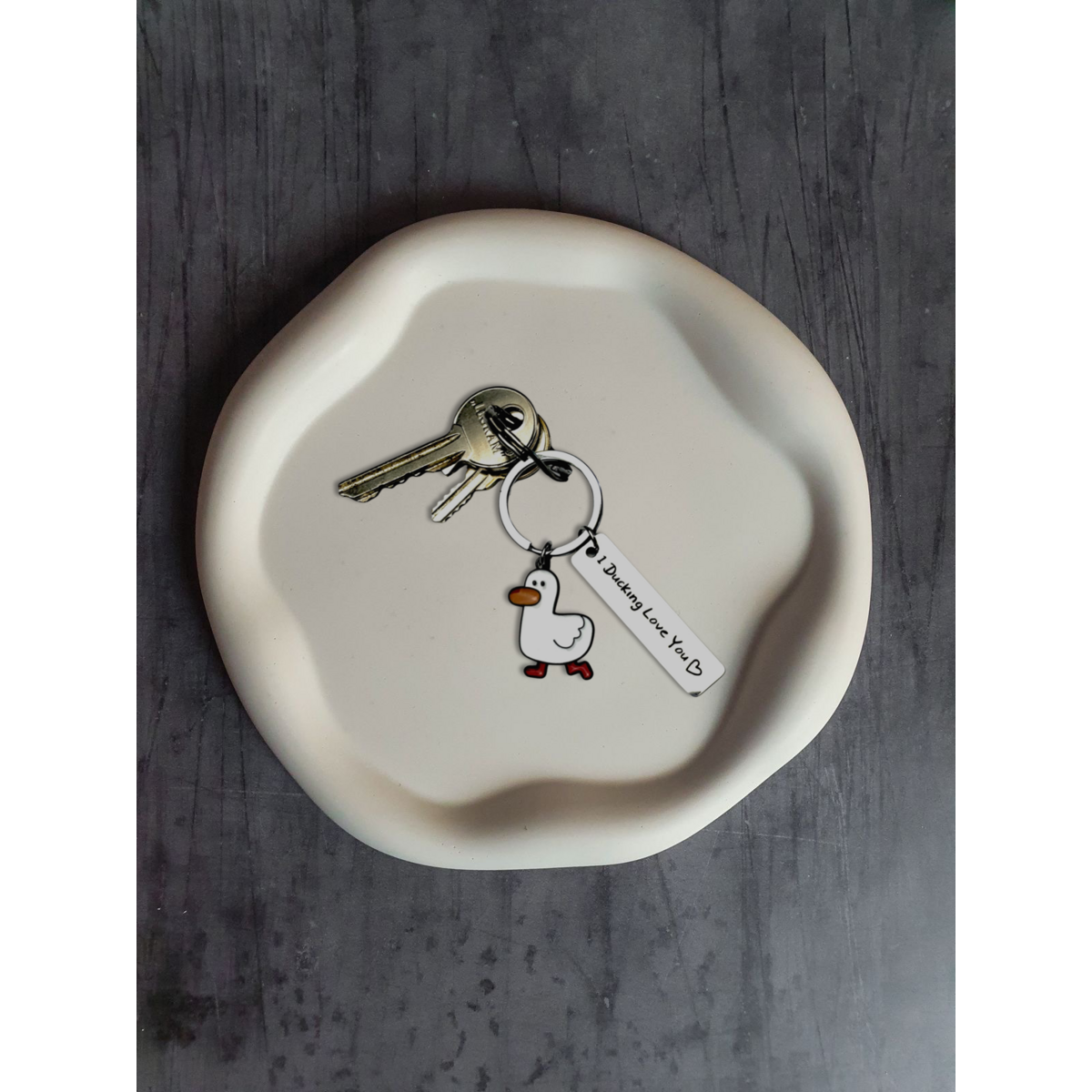 Porte-clés en métal avec canard "I Ducking Love You"