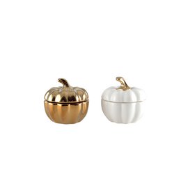Bougeoirs citrouille blanc et doré - lot de 2