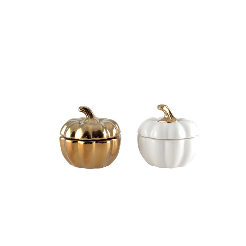 Bougeoirs citrouille blanc et doré - lot de 2