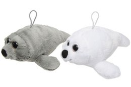  Plush seal toy, soft fabric, gray and white colors, round body shape, pet toy with hanging loop.