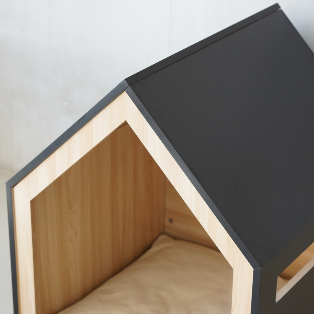 Kattenhuis | hondenhuis | hout | katoen | zwart | 58 x 58 x 65 cm
