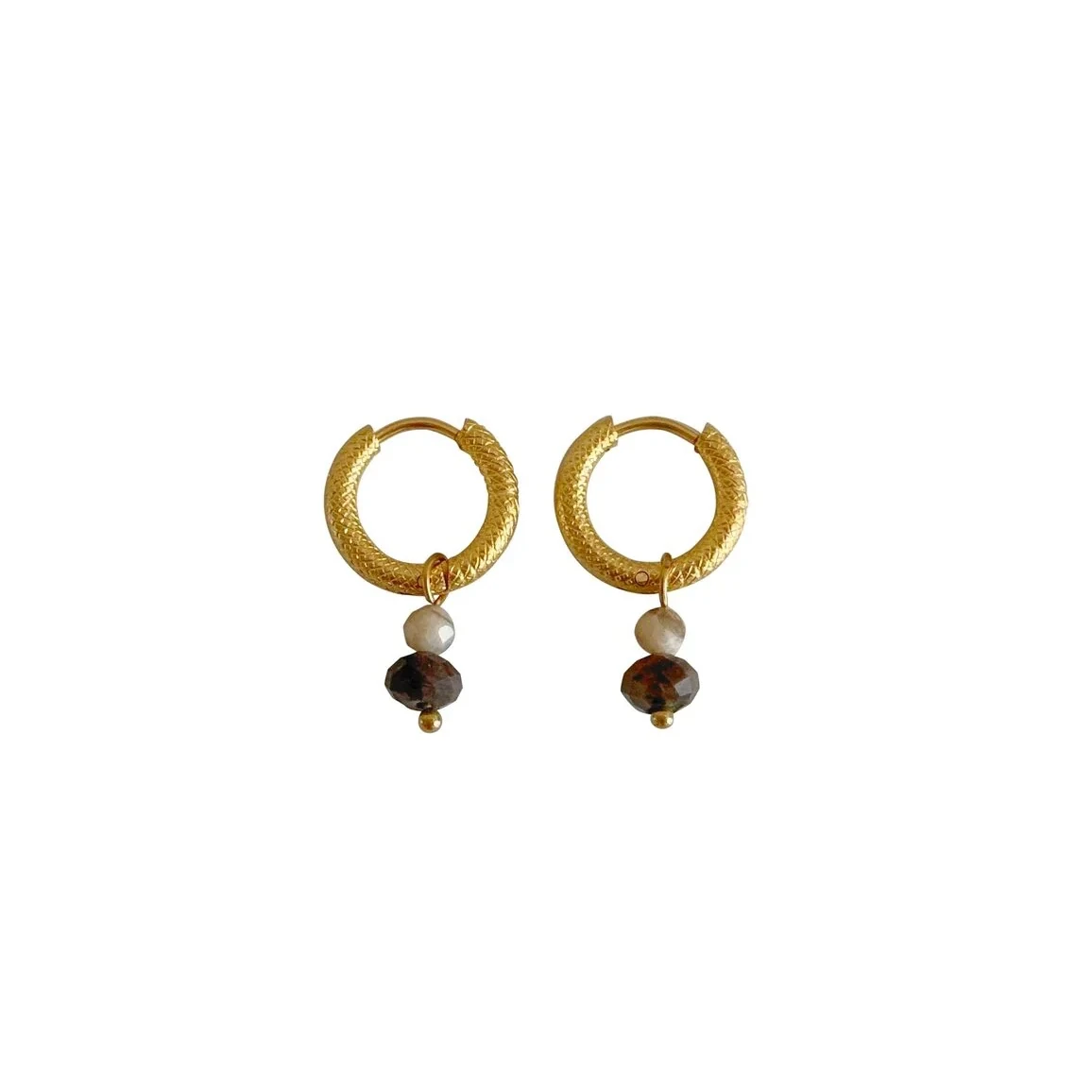 Ohrringe aus Labradorit und Zebra-Feldspat – Gold