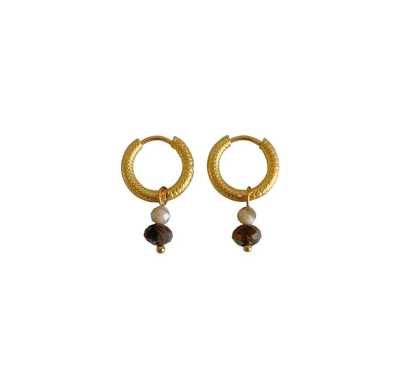 Ohrringe aus Labradorit und Zebra-Feldspat – Gold