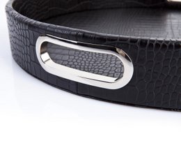 Plateau rond en cuir de crocodile simili cuir noir avec poignées en acier inoxydable plateau de service