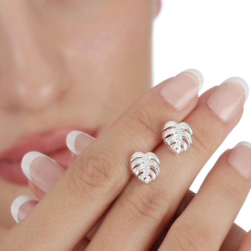 Monstera Leaves Stud Earrings - 925 Sterling Silver - Exotic Leaves Jewelry - EAR925-45