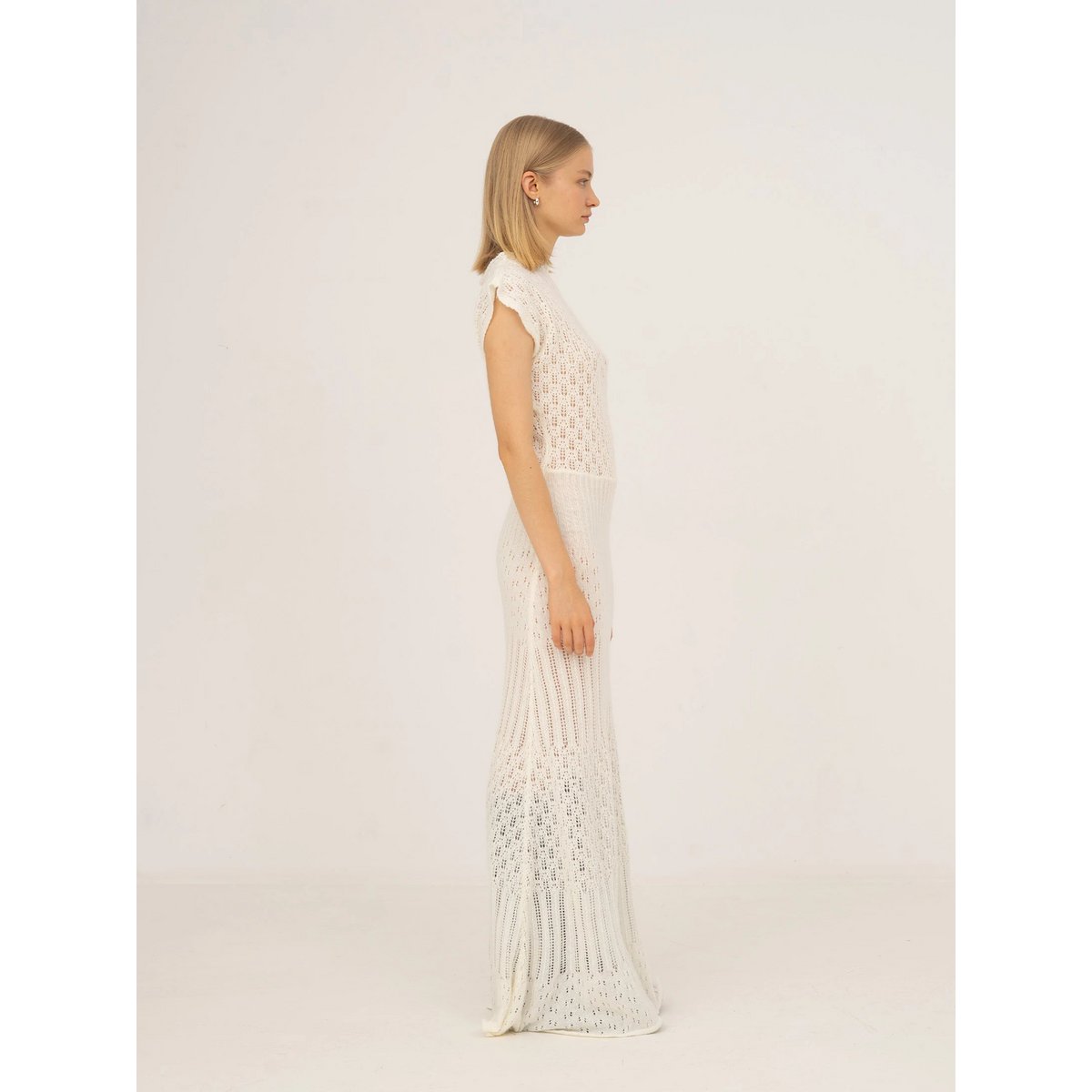 Sappy White Knit Maxi Kjole