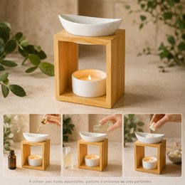 Brûle Parfum Série Naturea – Feuillage – Objet Décoration – Senteurs, Cires Parfumées, Huiles Essentielles – en Bambou et Céramique