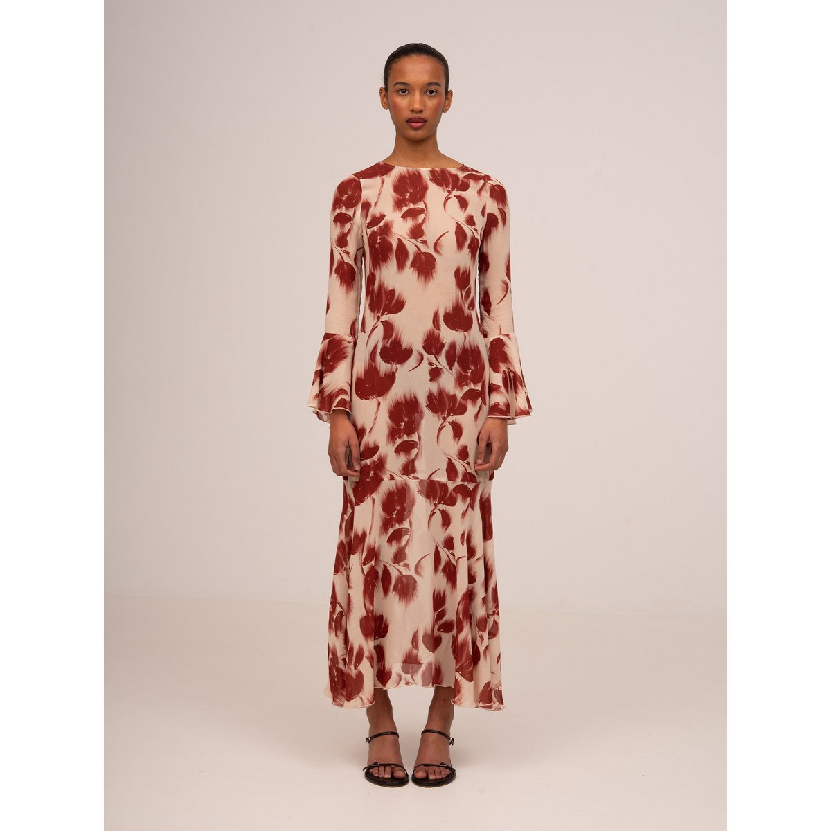 Rode Jester bloemenprint midi-jurk