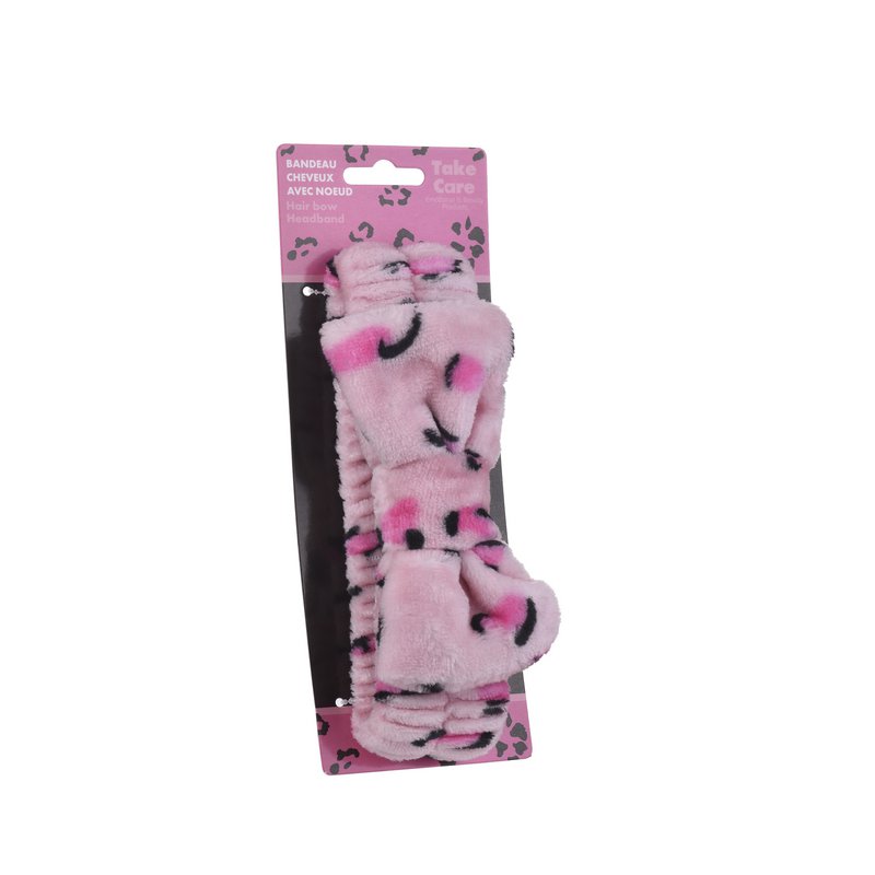 FASCIA PER CAPELLI IN PELUCHE – ROSA LEOPARDO