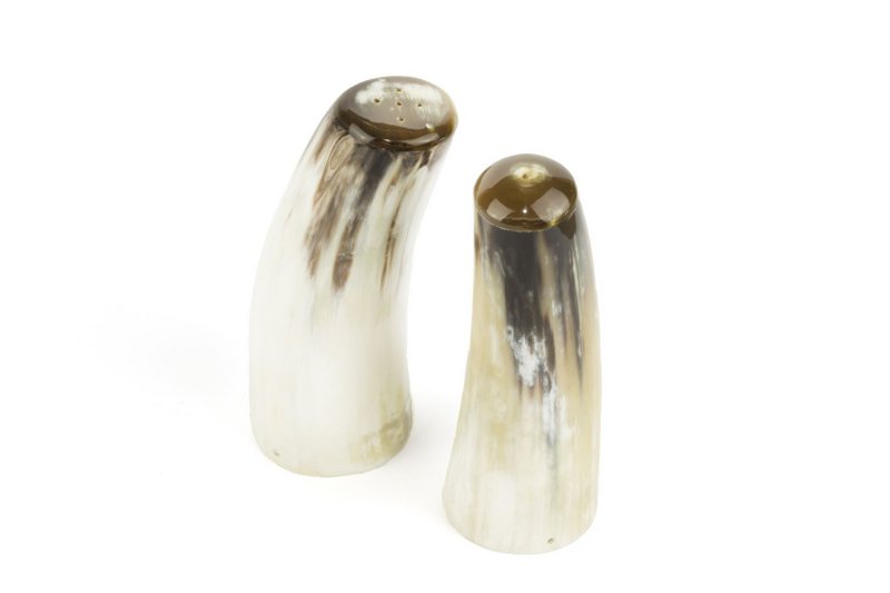 Grande salière et poivrière en corne blonde