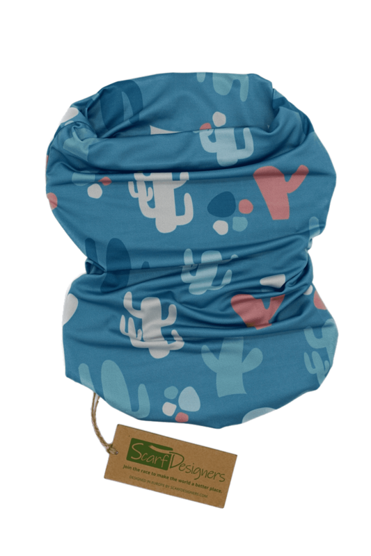 Bandana de polyester recyclé avec motif de cactus en bleu