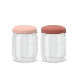 Food Storage Jar Set in Borasilicate Glass 180 ml - Blush / Terracotta