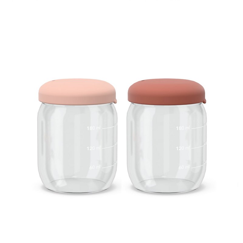 Food Storage Jar Set in Borasilicate Glass 180 ml - Blush / Terracotta
