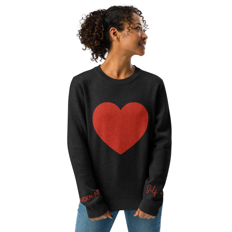 Herz – Gestrickter Rundhalspullover SCHWARZ