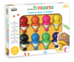 Set of 8 colorful wax crayons in various shapes and colors for children's creative expression.