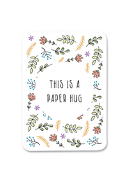 A colorful, floral-themed greeting card with the text "THIS IS A PAPER HUG" surrounded by various nature-inspired illustrations and designs.