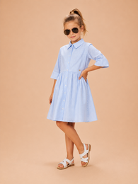 Girls Dress "Starlight Blue" (Cotton Paper Touch Poplin)