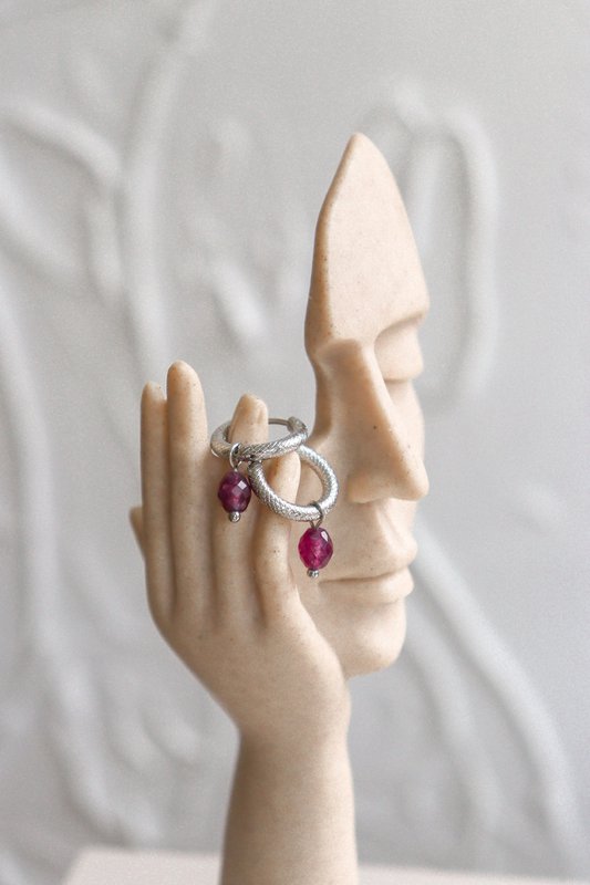 Burgundy Garnet Earrings - Silver